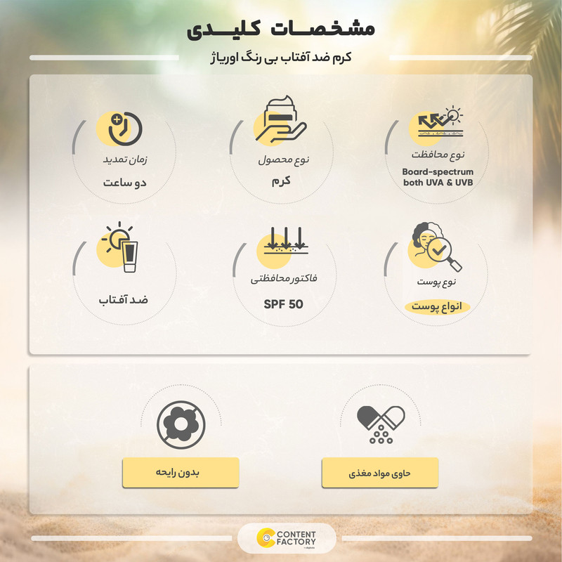 کرم ضد آفتاب بی رنگ اوریاژ SPF50 مدل دپیدرم مناسب انوع پوست حجم 30 میلی لیتر