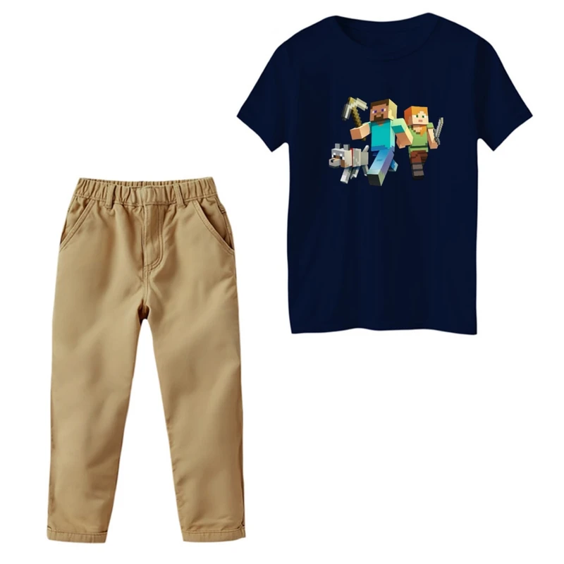 ست تی‌شرت و شلوار پسرانه مدل ماینکرفت کد 1 رنگ سرمه ای