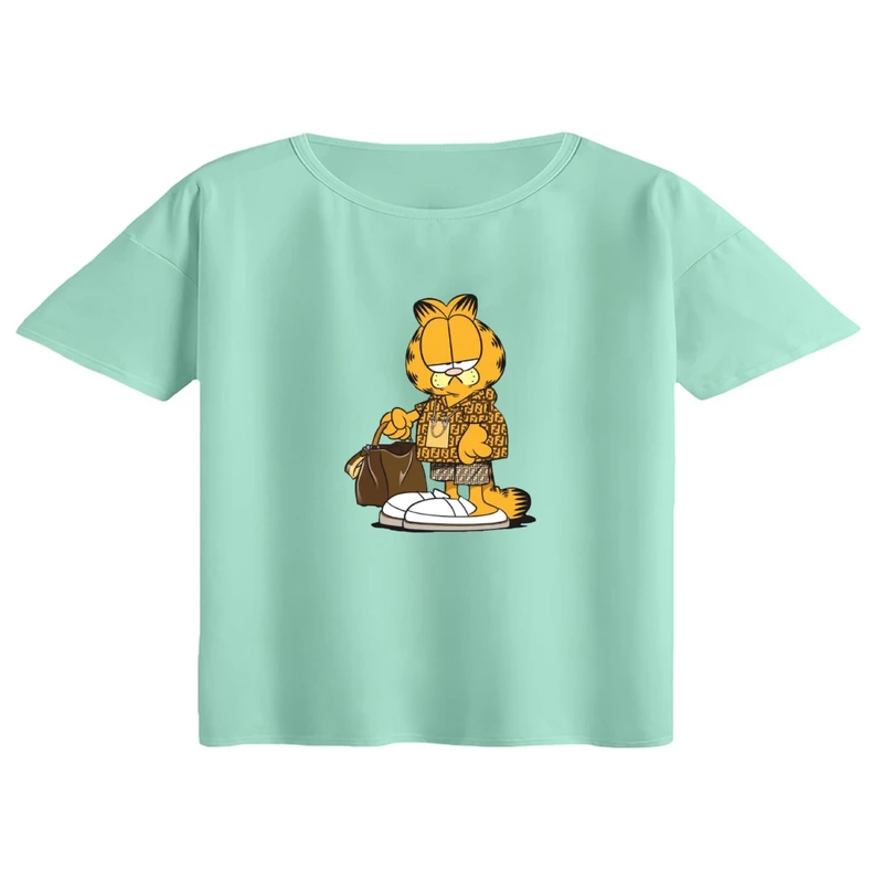 کراپ تی‌شرت آستین کوتاه زنانه مدل گارفیلد مارک پوش