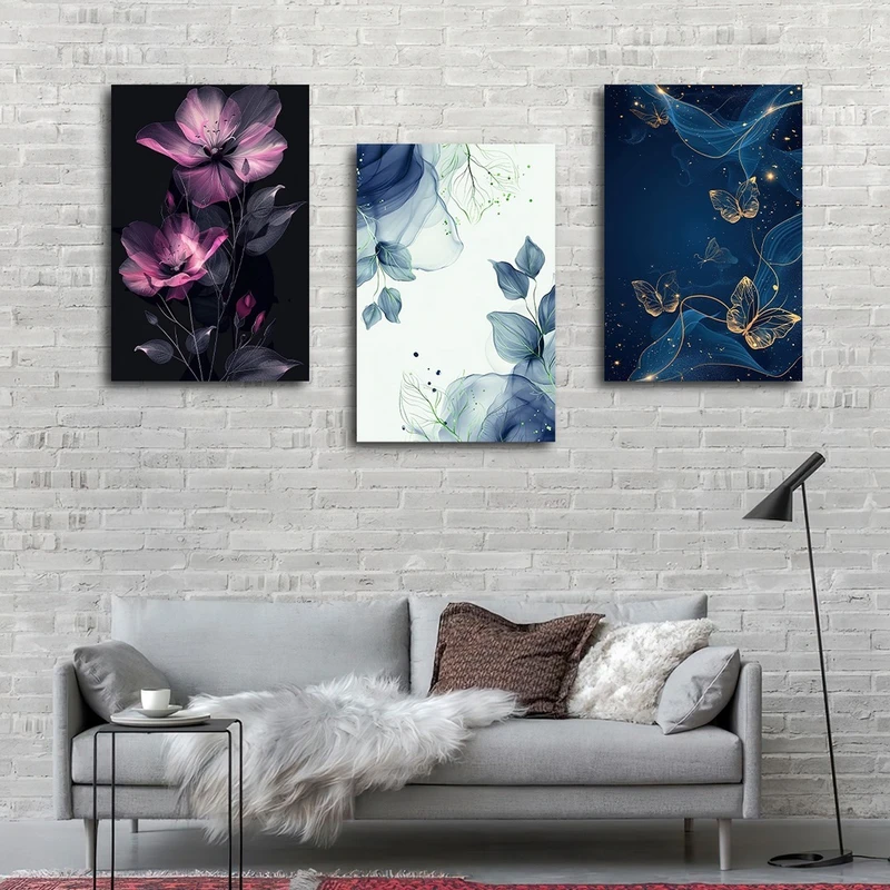 تابلو شاسی بکلیت طرح گل و پروانه مدل SH-2756 مجموعه 3 عددی