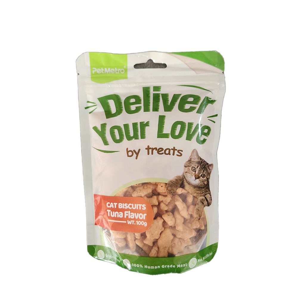 تشویقی گربه پت مترو مدل بیسکوییتی طعم تن ماهی وزن 100 گرم