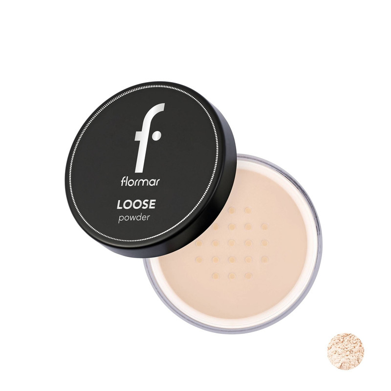 پودر فیکس مات فلورمار مدل Loose رنگ Light sand شماره 002 مناسب انواع پوست حجم 15 گرم 