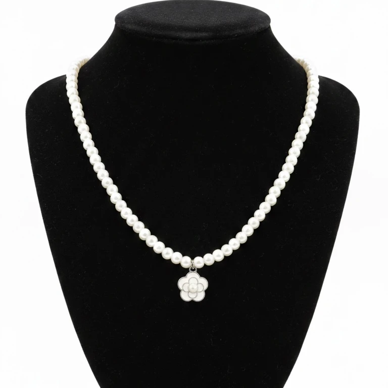 گردنبند زنانه مدل گل مرواریدی