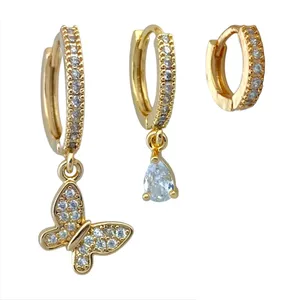 گوشواره زنانه وای اس ایکس مدل پروانه کد E4160 مجموعه 3 عددی