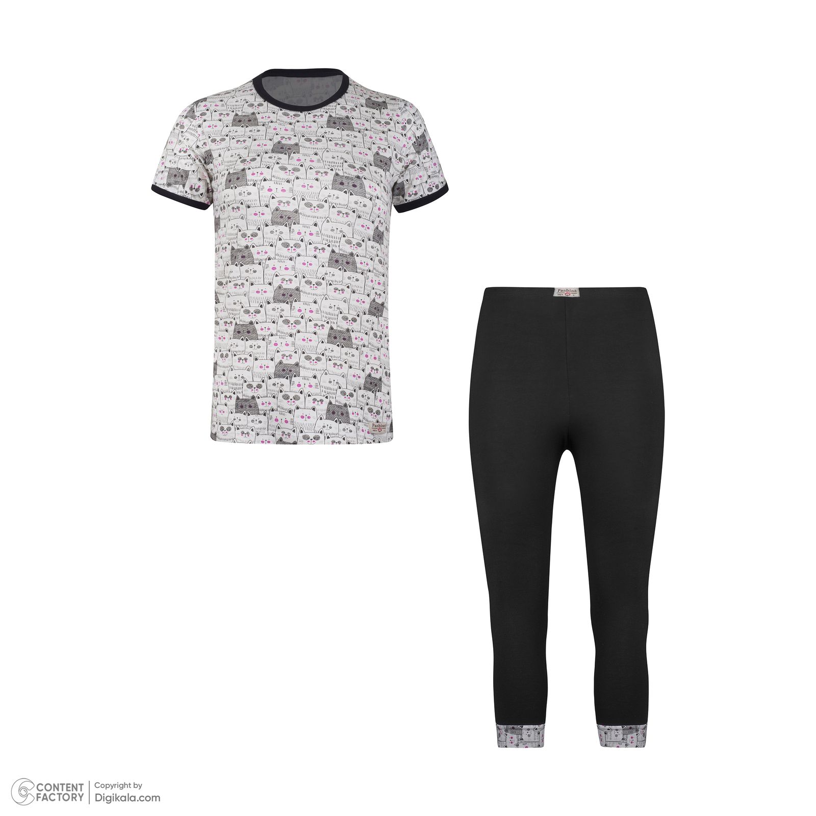 ست تی شرت و شلوارک زنانه پنبینه مدل نخ پنبه طرح گربه -  - 2