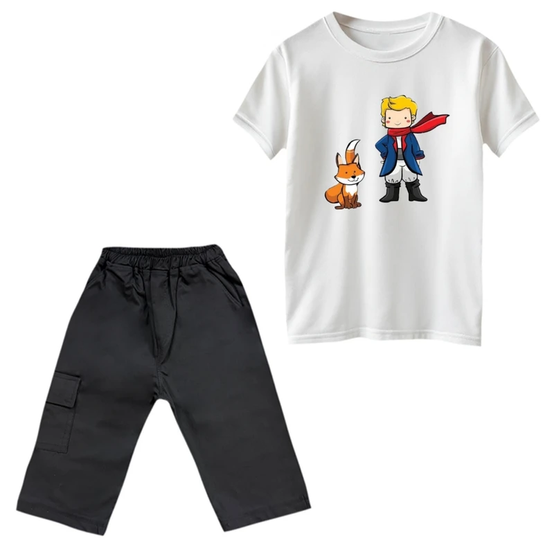 ست تی‌شرت و شلوارک پسرانه مدل شازده کوچولو و روباه کد 2