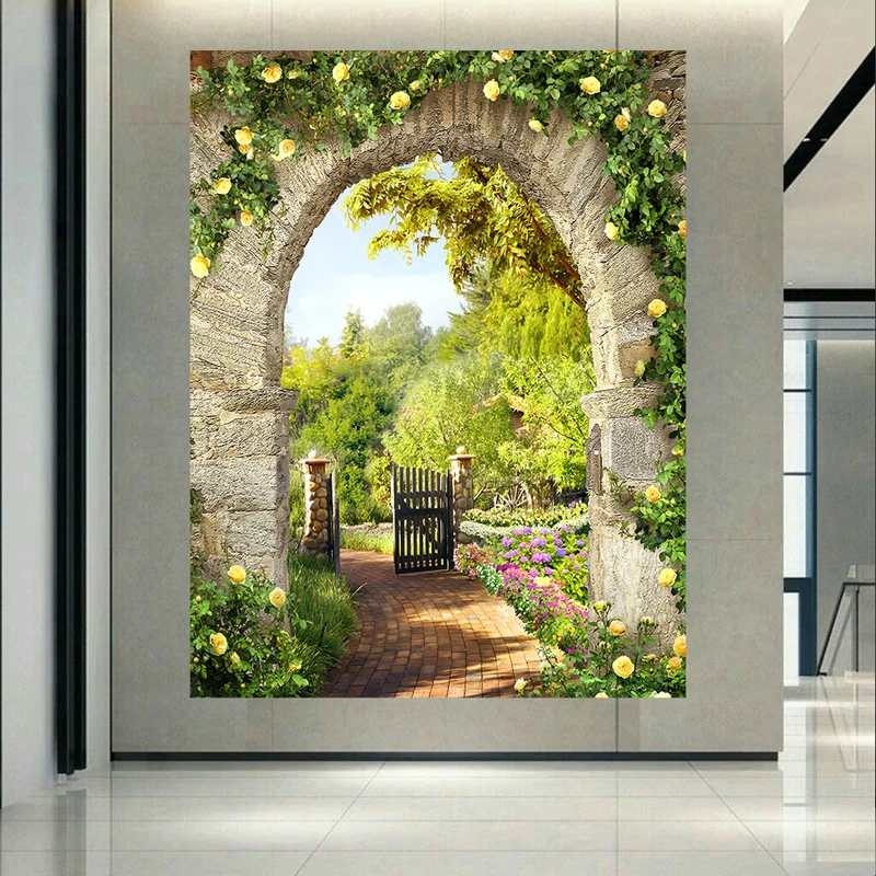 تابلو بوم طرح مخمل دروازه بهشتی مدل باغ سرسبز کد AR305473