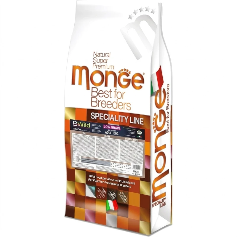 غذای خشک سگ بالغ مونژه مدل Monge Bwild Low Grain All Breeds با طعم غاز وزن 15 کیلوگرم
