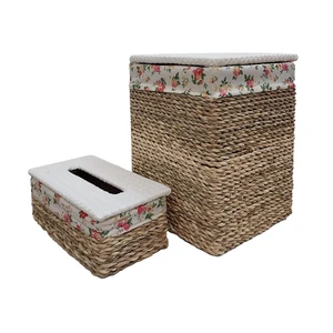 ست سطل و جای دستمال کاغذی حصیری مدل k1-s242431