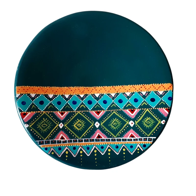 بشقاب دیوار کوب سفالی طرح گلیم مدل دایره کد 66