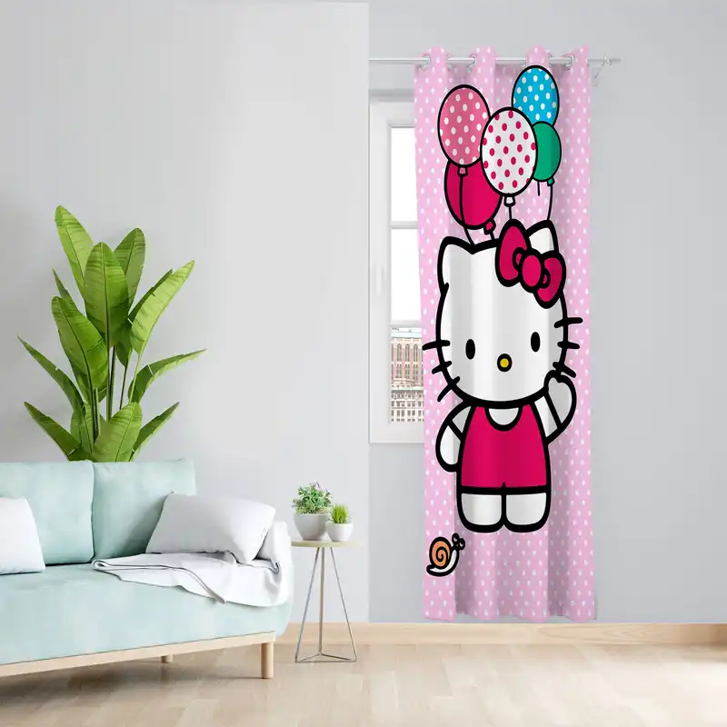 پرده مدل اتاق کودک مخمل پانچی طرح hello kitty کد 4833 سایز 140x280 سانتی متر