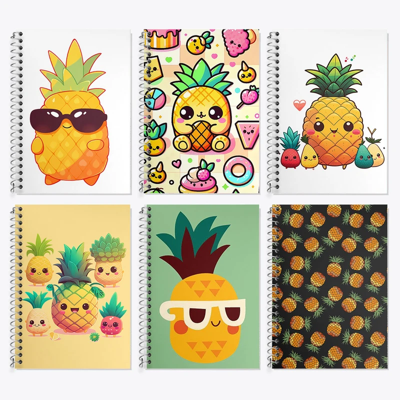 دفتر زبان 50 برگ خندالو مدل دو خط طرح آناناس کد 199 مجموعه 6 عددی