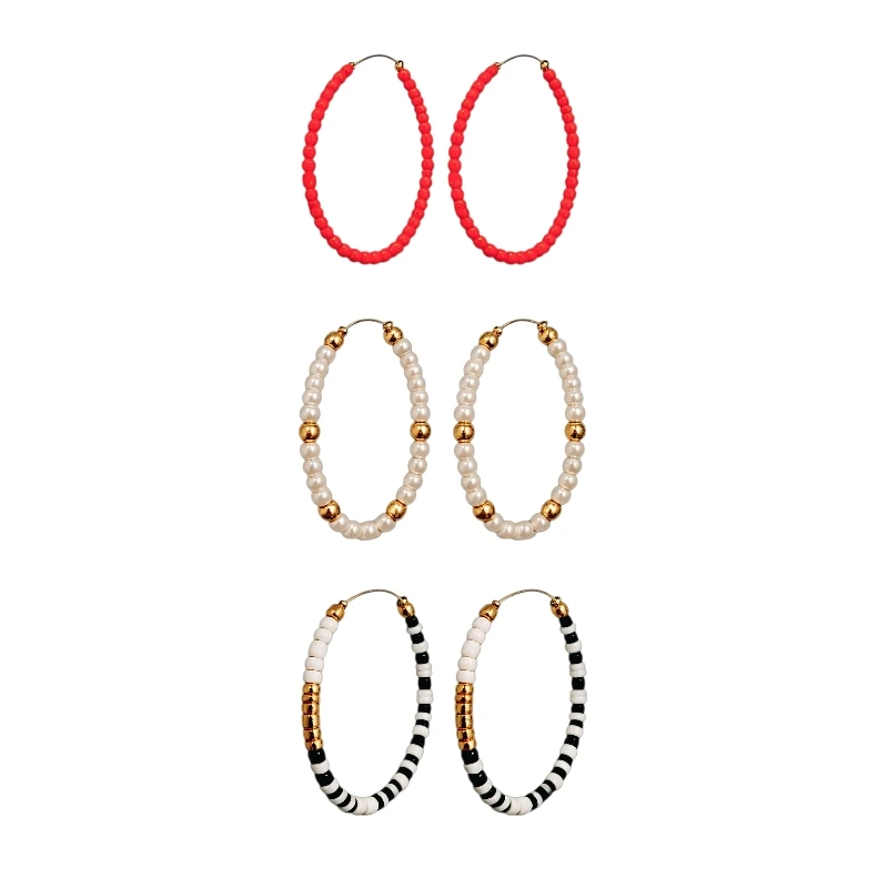 گوشواره حلقه‌ای زنانه مدل مهره ای مجموعه ۶ عددی