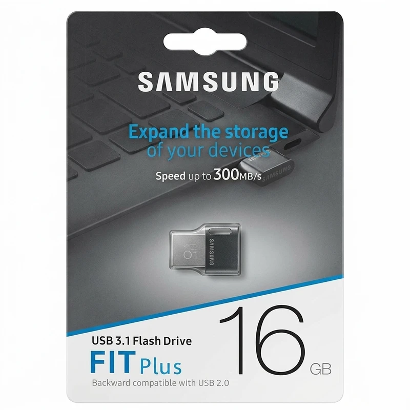 فلش مموری 16 گیگابایت سامسونگ مدل Fit Plus USB3.1 با طراحی بندانگشتی، مقاوم در برابر آب، ضربه، شوک و گرد و غبار و سازگار با همه سیستم‌عامل‌ها