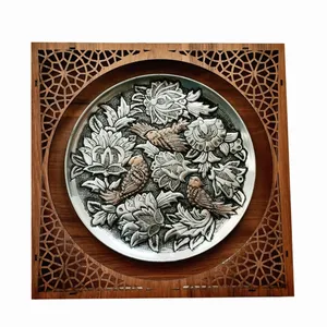 بشقاب قلم زنی مسی طرح گل ومرغ