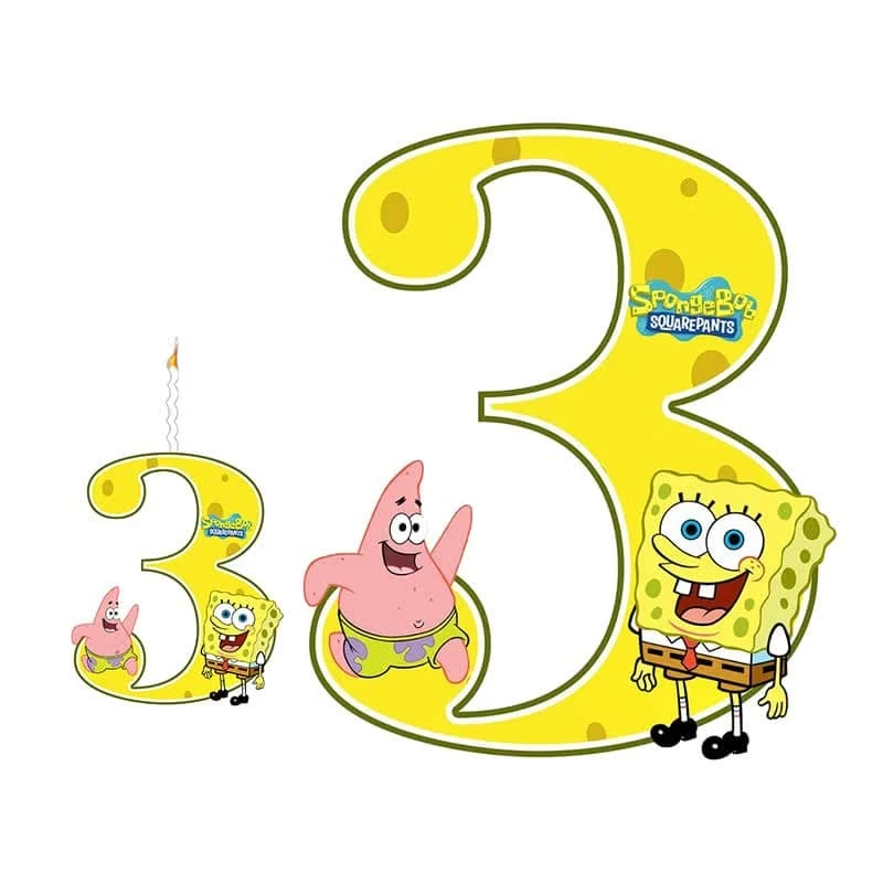  استند رومیزی تولد مدل عدد 3 طرح باب اسفنجی به همراه شمع مجموعه دوعددی