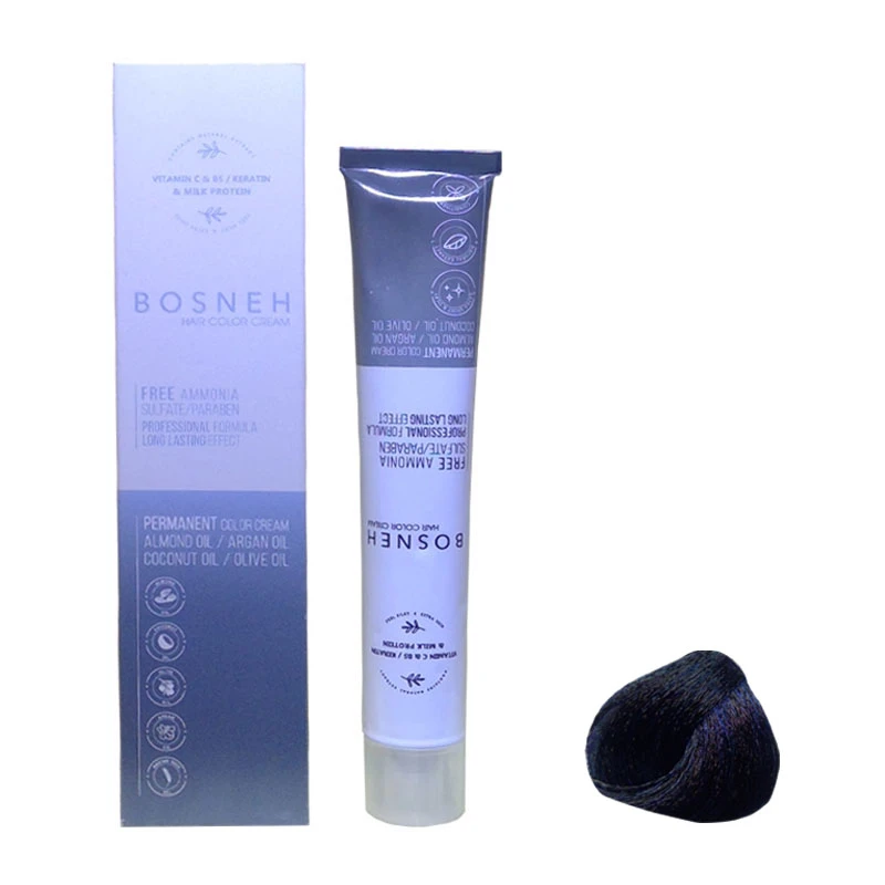 رنگ مو بوسنه مدل FREE AMMONIA شماره 1.10 حجم 100 میلی لیتر رنگ مشکی پر کلاغی