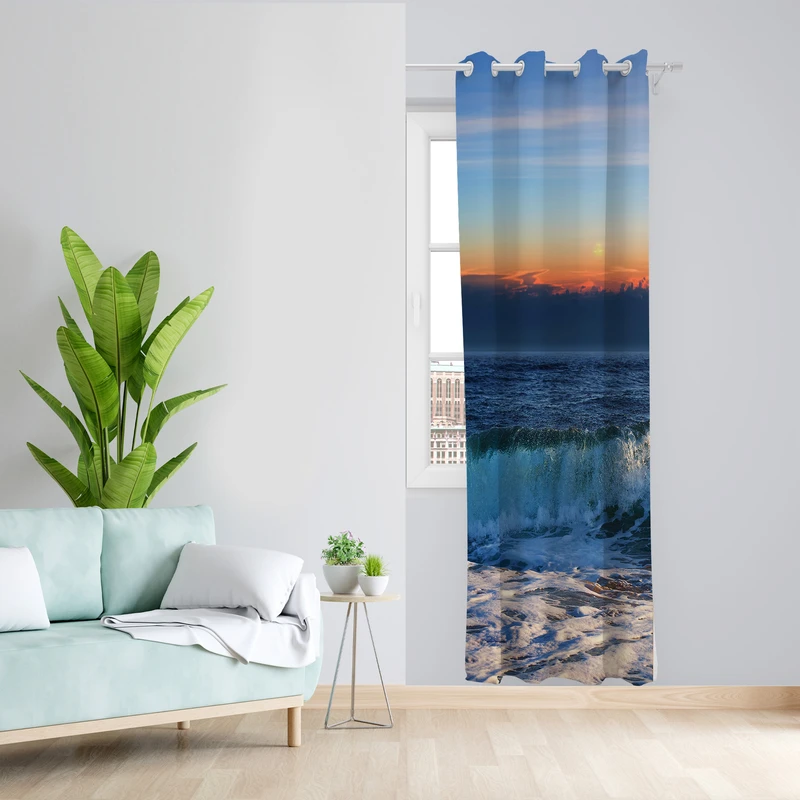 پرده طرح دریا مدل مخمل پانچی کد 2203 z سایز 140x200 سانتی متر