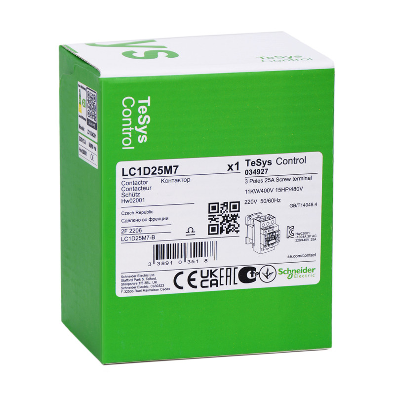 کنتاکتور 25 آمپر اشنایدر مدل LC1D25M7