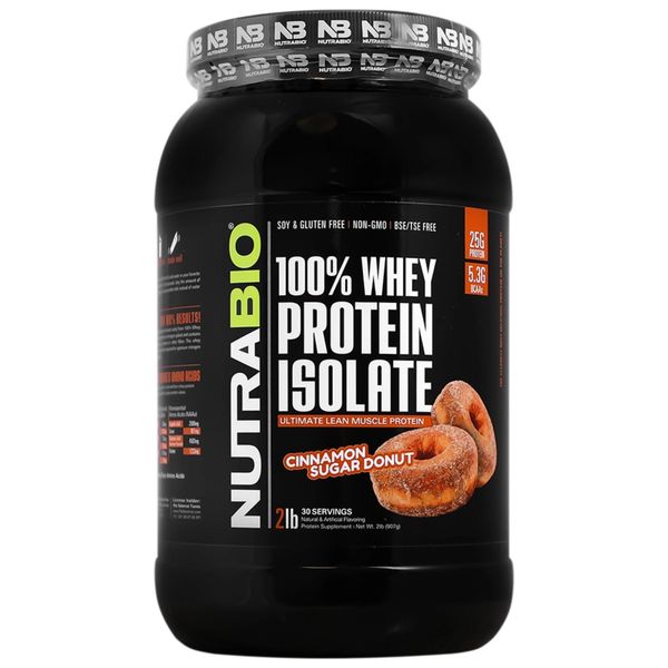 پروتئین وی ایزوله با طعم دونات دارچین نوترابایو - 907 گرم