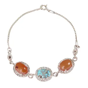 دستبند نقره زنانه بازرگانی میلادی مدل سنگ عقیق و فیروزه کد DP_492