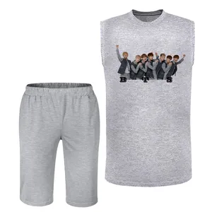 ست تاپ و شلوارک زنانه مدل بی تی اس کد L02 رنگ طوسی