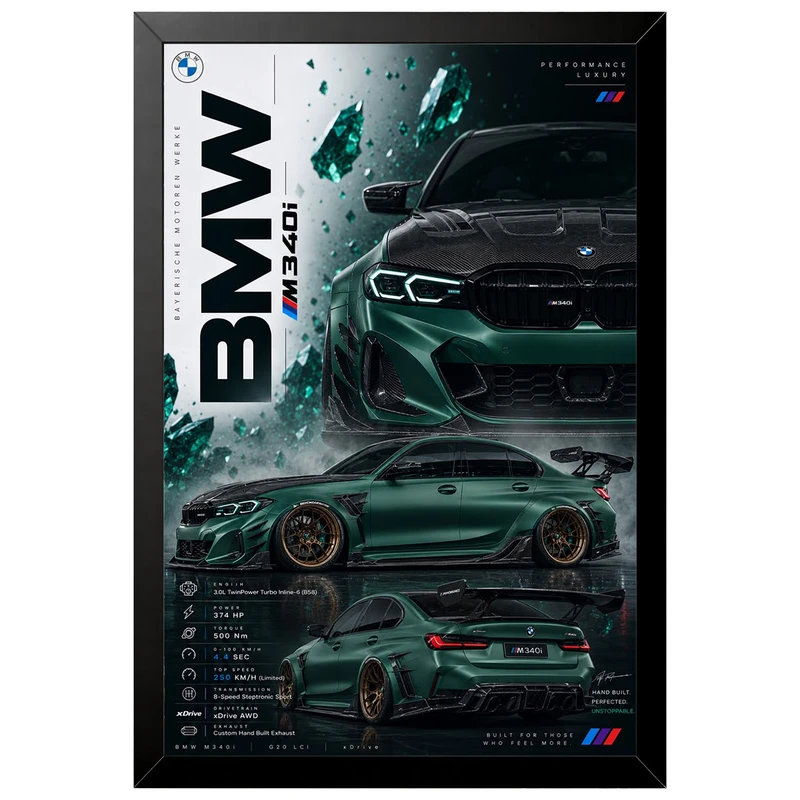 تابلو بکلیت طرح ماشین و خودرو بی ام و BMW M340i مدل B-az1009 فریم مشکی