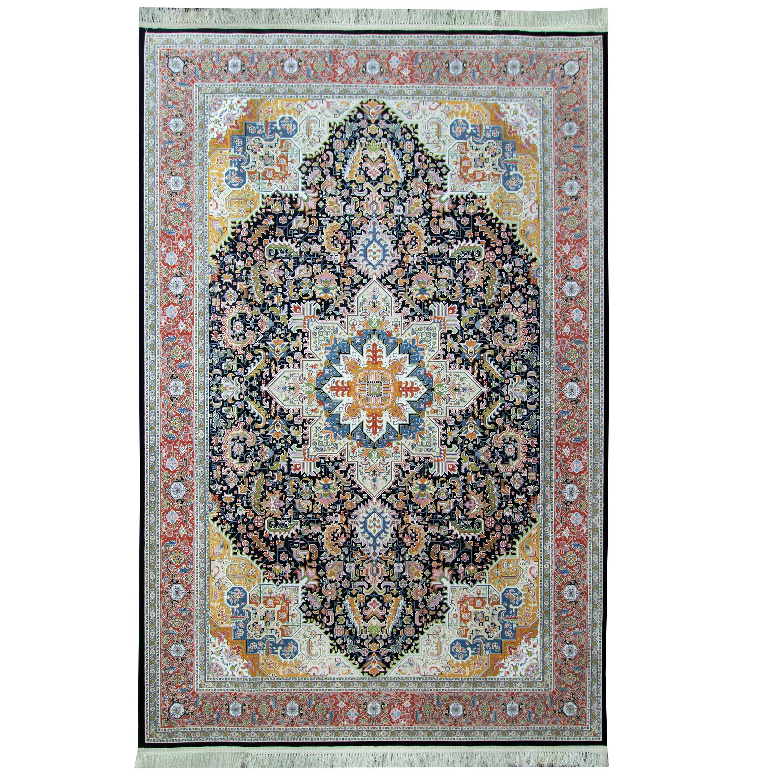 فرش ماشینی آذردکور طرح هریس 1200شانه  زمینه مشکی