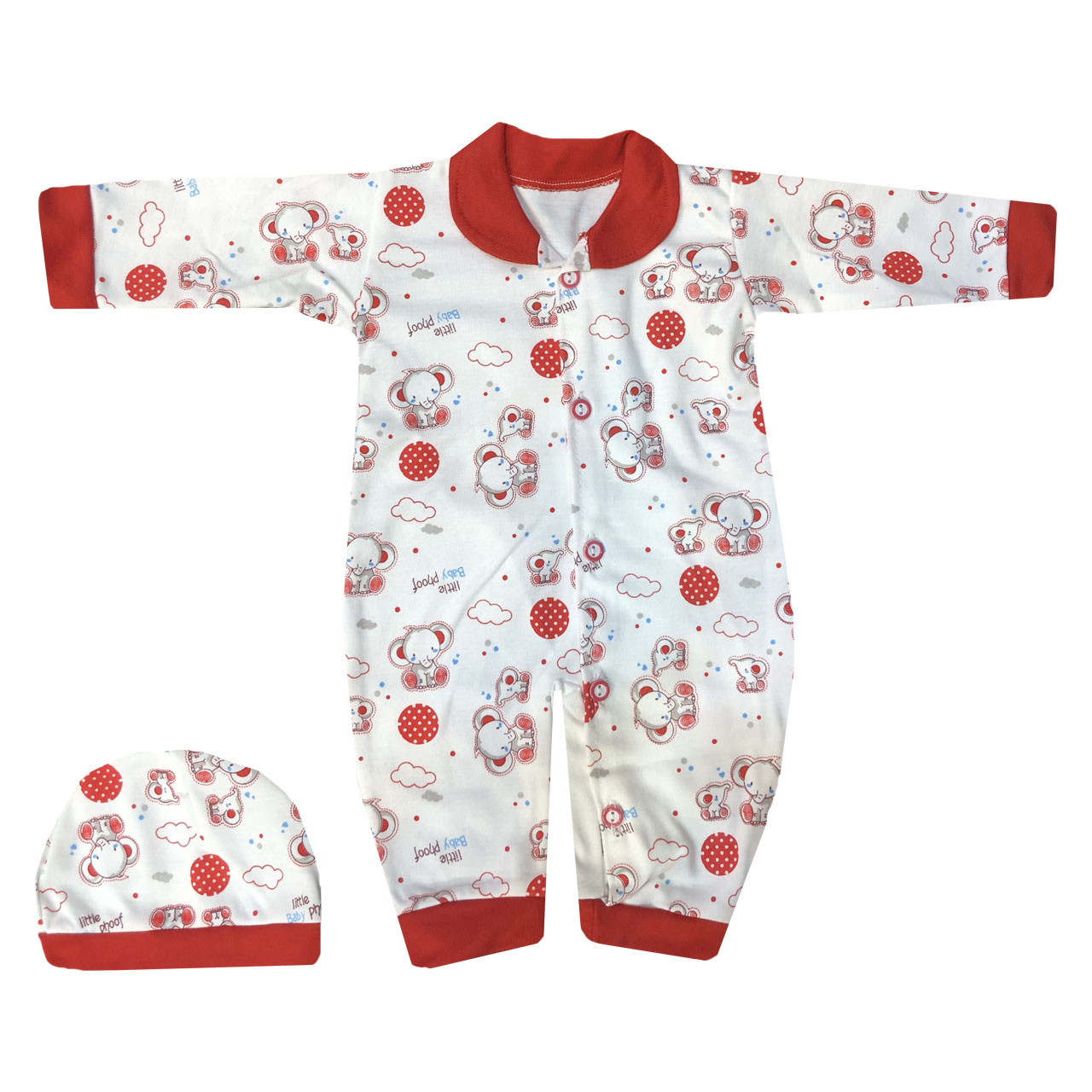 ست سرهمی و کلاه نوزادی مدل A&S7173 رنگ قرمز