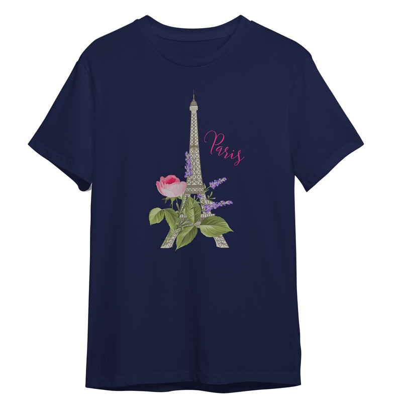 تی شرت آستین کوتاه زنانه مدل پاریس برج ایفل کد 0302 رنگ سورمه ای