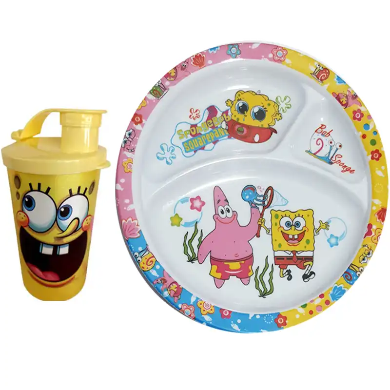 سرویس 2 تکه ظرف غذا کودک مدل باب اسفنجی