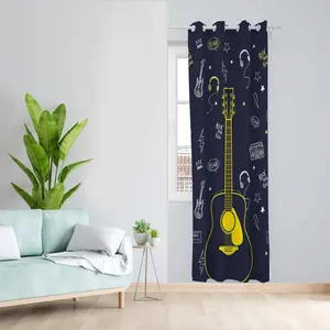 پرده طرح گیتار مدل مخمل پانچی کد 5530L z سایز 140x200 سانتی متر