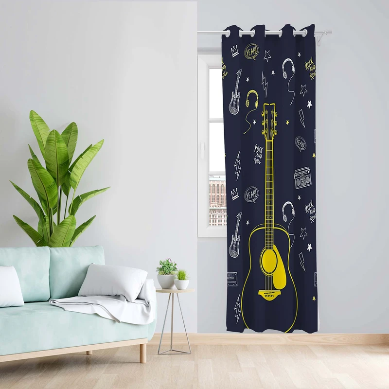 پرده طرح گیتار مدل مخمل پانچی کد 5530L z سایز 140x200 سانتی متر