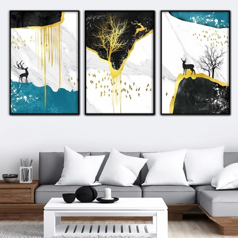 تابلو آتریسا طرح گوزن مدرن مدل AT00459 مجموعه 3 عددی