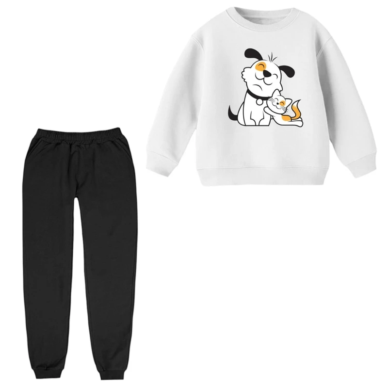 ست سویشرت و شلوار راحتی بچگانه مدل گربه و سگ کد 3 