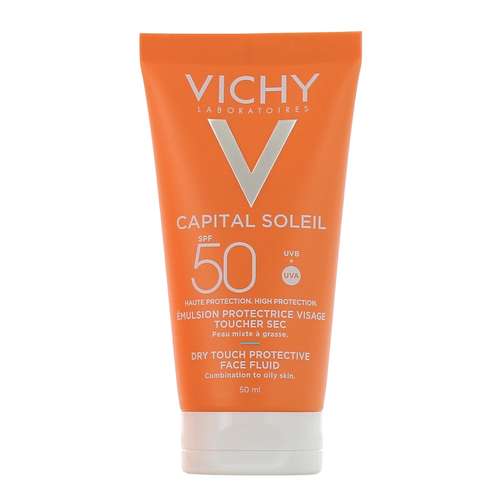 کرم ضد آفتاب بدون رنگ ویشی SPF 50 مدل Dry Touch ‌مناسب پوست‌های چرب و مختلط حجم 50 میلی‌لیتر