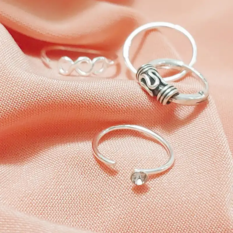 پیرسینگ نقره زنانه آی ام مدل بینهایت مجموعه 4 عددی