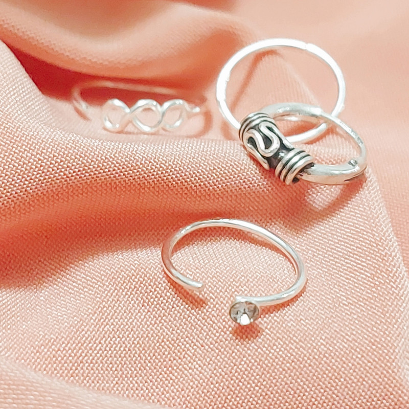 پیرسینگ نقره زنانه آی ام مدل بینهایت مجموعه 4 عددی