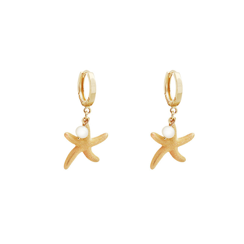 گوشواره کلیپسی طلا 18 عیار زنانه الی گالری مدل استار فیش و مروارید