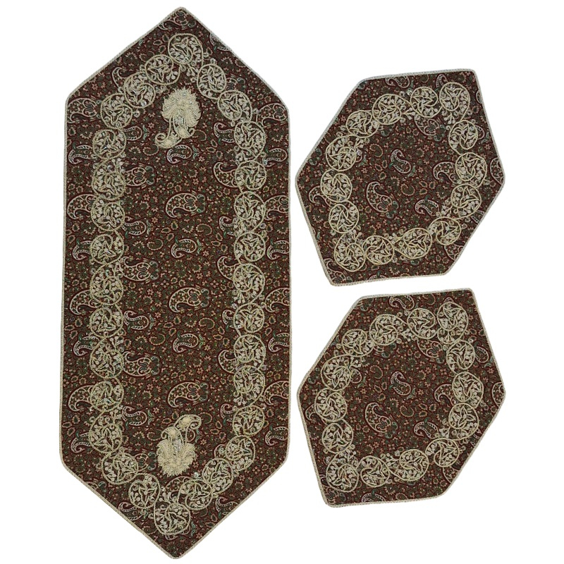 ست 3 تکه رومیزی ترمه مدل سرمه کد TRSETE71