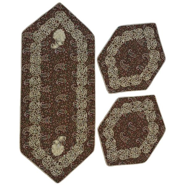 ست 3 تکه رومیزی ترمه مدل سرمه کد TRSETE71