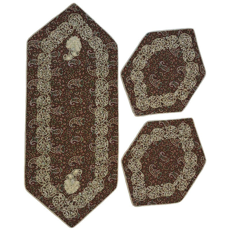 ست 3 تکه رومیزی ترمه مدل سرمه کد TRSETE71