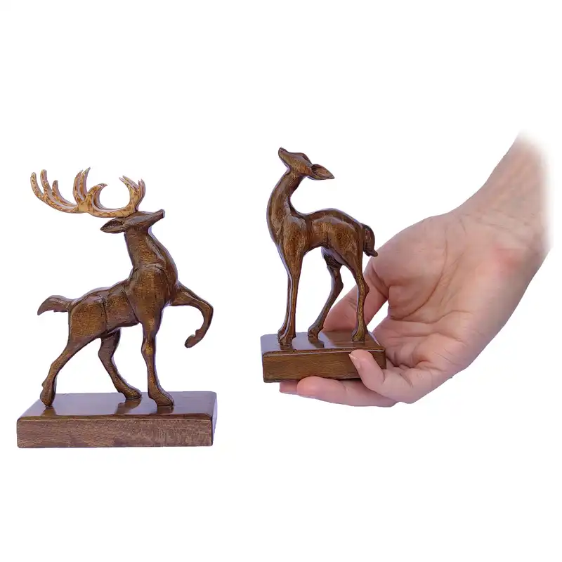 مجسمه چوبی طرح گوزن مدل FA 9092 مجموعه دو عددی