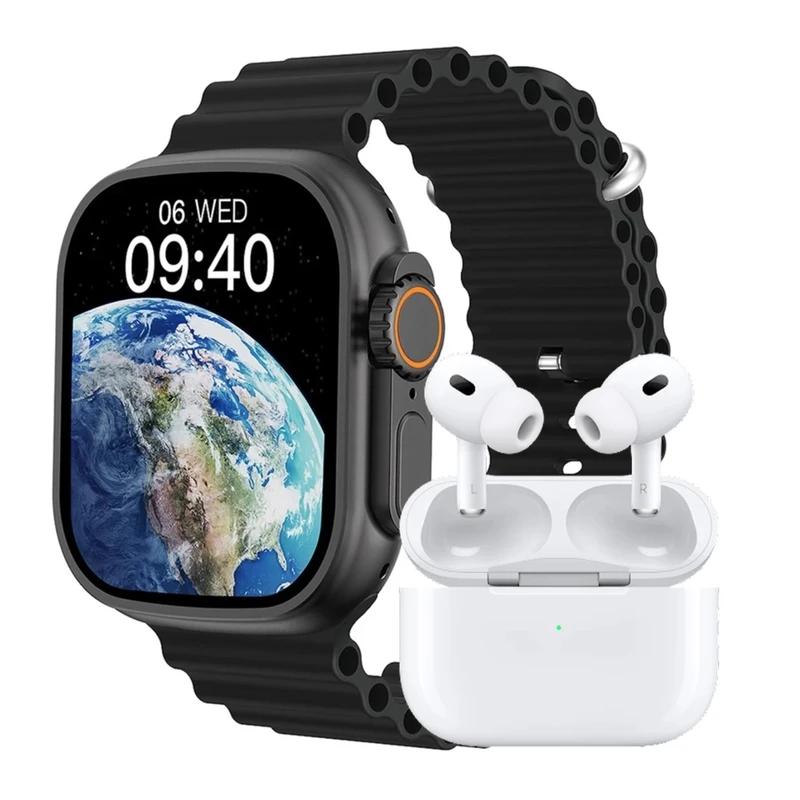 ساعت هوشمند 1.92 اینچ مدل T2000 ultra با ۷ بند سیلیکونی به همراه هدفون بلوتوثی