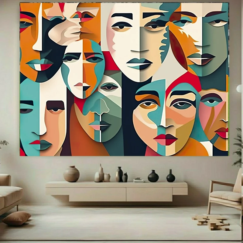 تابلو بوم طرح مخمل  کوبیسم مدل چهره های تو در تو کد PY993