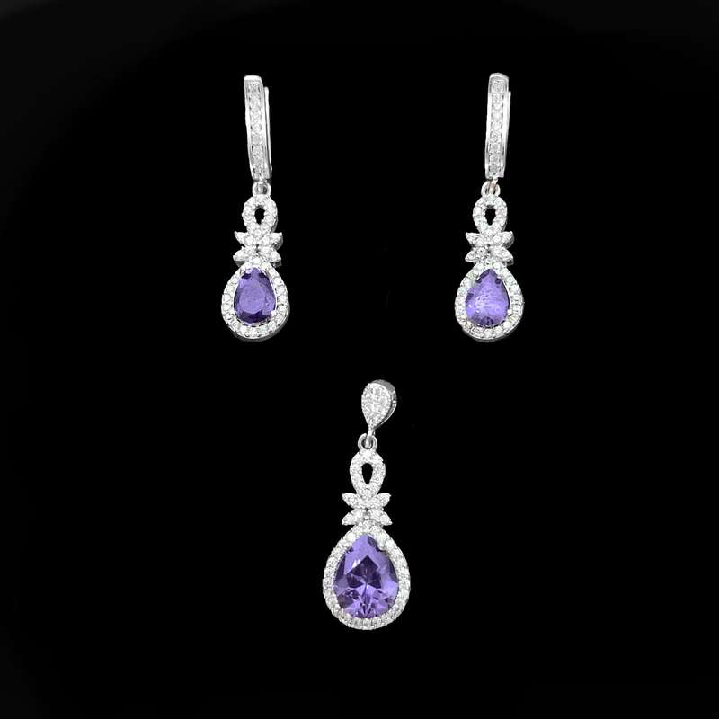 نیم ست نقره زنانه مدل جواهری نگین دار کد NS9041