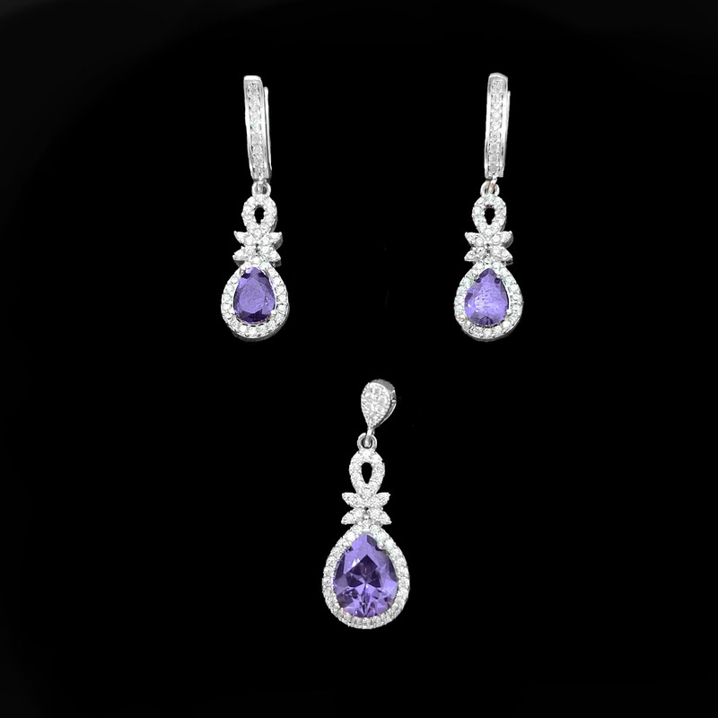 نیم ست نقره زنانه مدل جواهری نگین دار کد NS9041