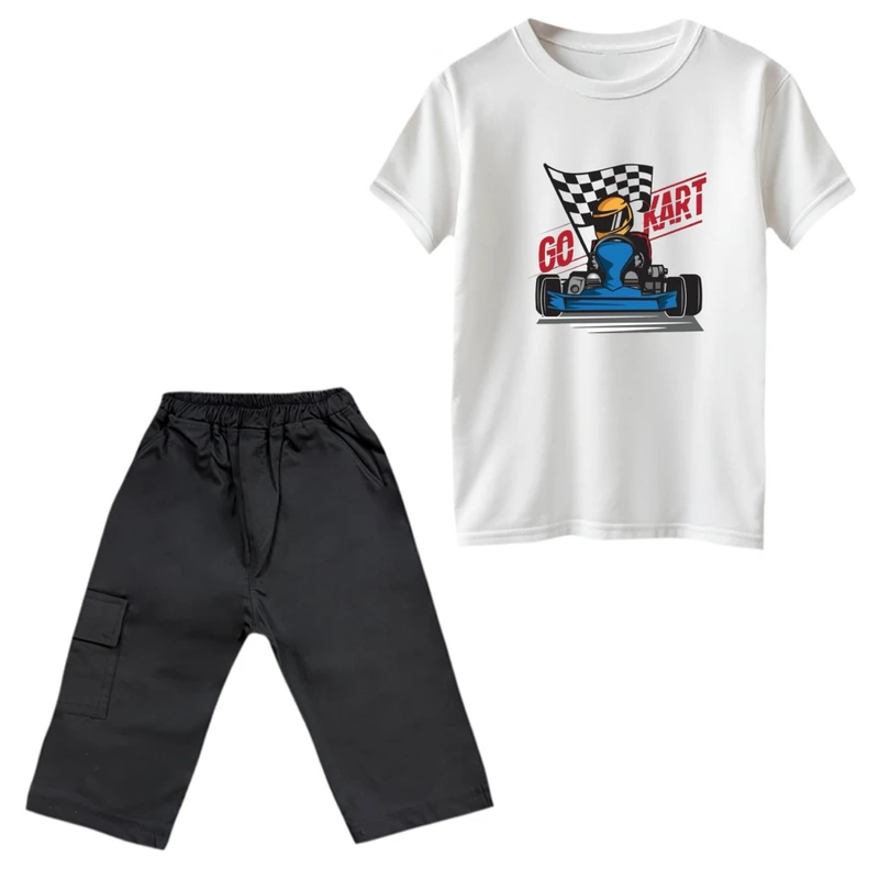 ست تی‌شرت و شلوارک پسرانه مدل ماشین کد 2