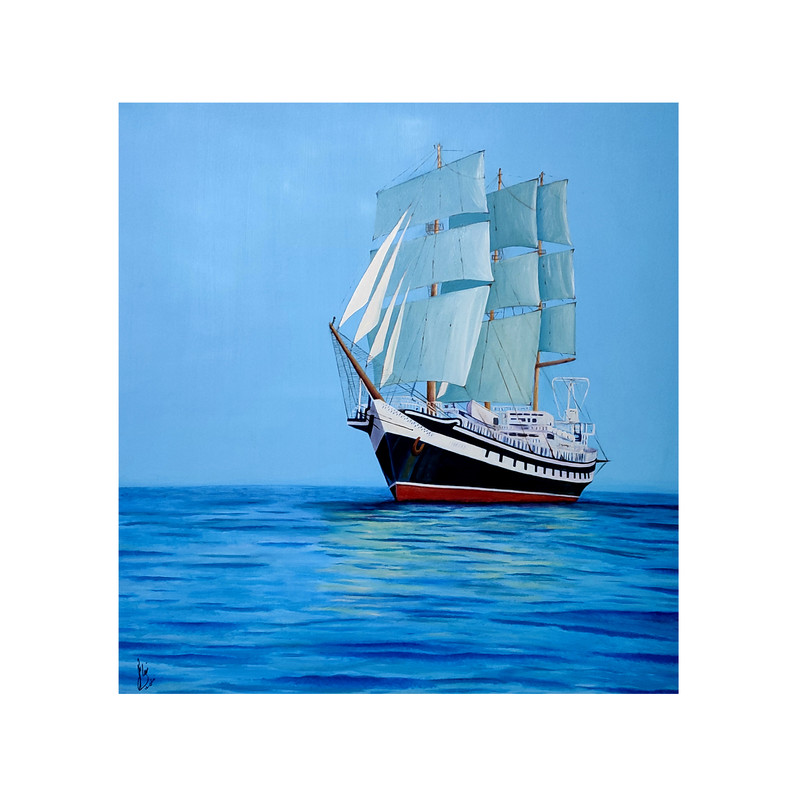 تابلو نقاشی رنگ روغن مدل کشتی بادبانی
