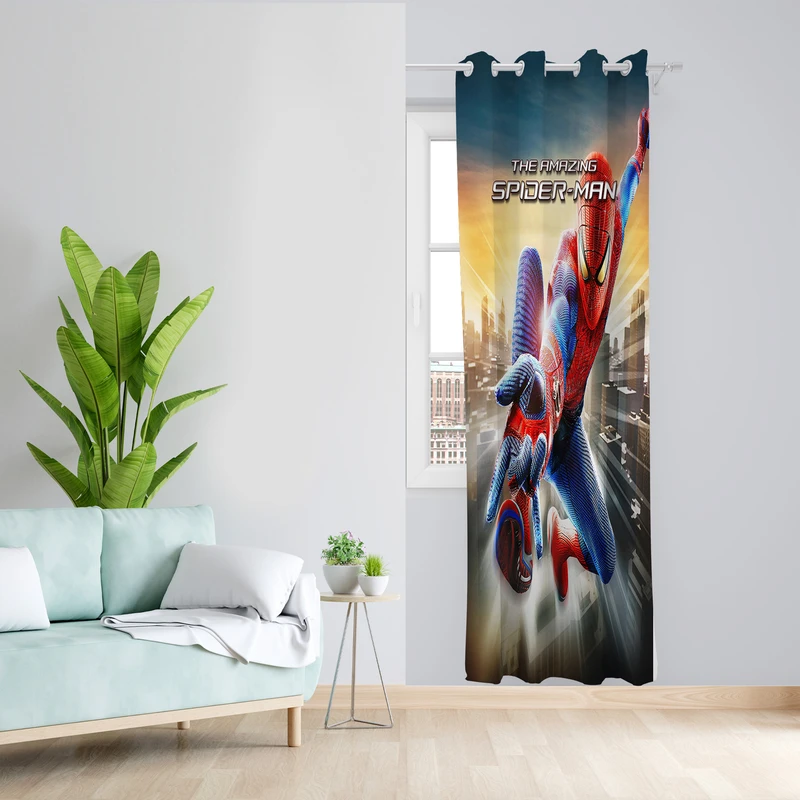 پرده طرح اسپایدرمن مدل مخمل پانچی کد L 906 Z سایز 140x200 سانتی متر